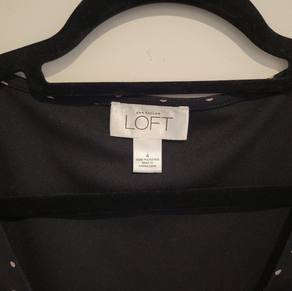 Ann Taylor Loft Black Tan Polka Dot A-Line Fit & Flare Midi Wrap Long Dress 4 - Picture 7 of 8